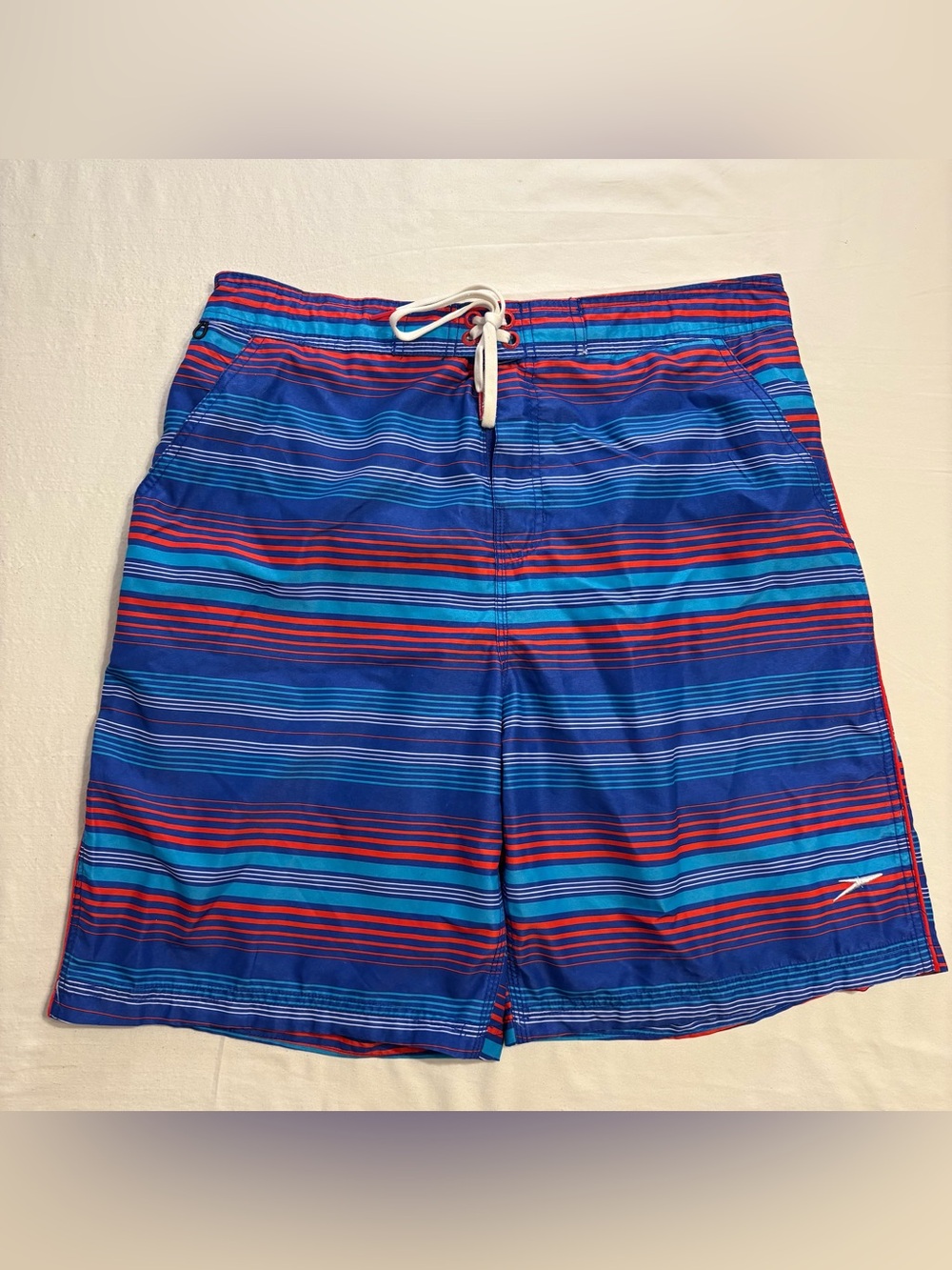 Speedo Men's Blue, Red & Aqua Striped Swim Trunks